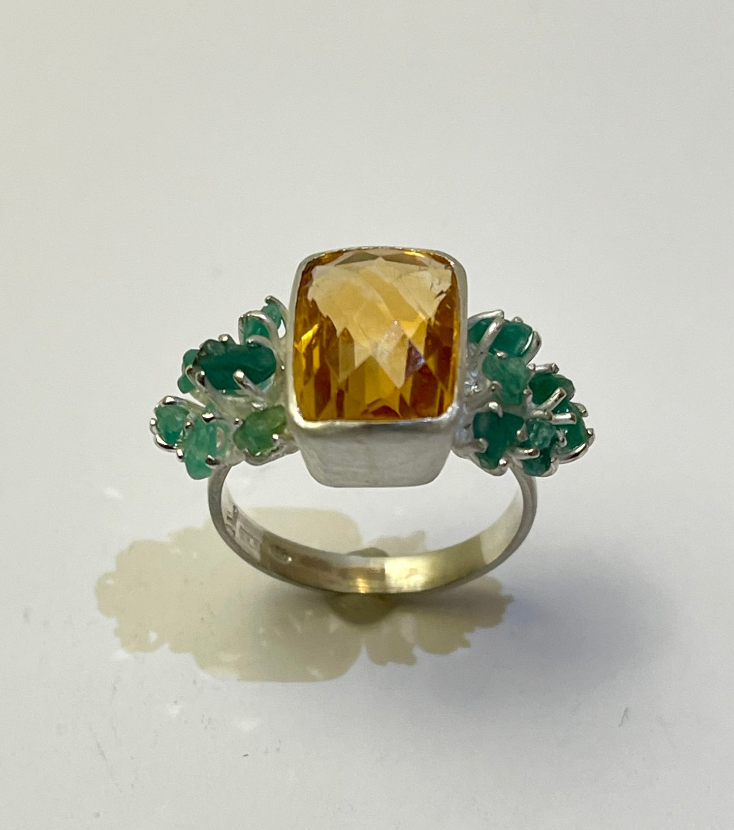 GISELLE Ring Raw Emeralds and Quartz Citrine Quartz
