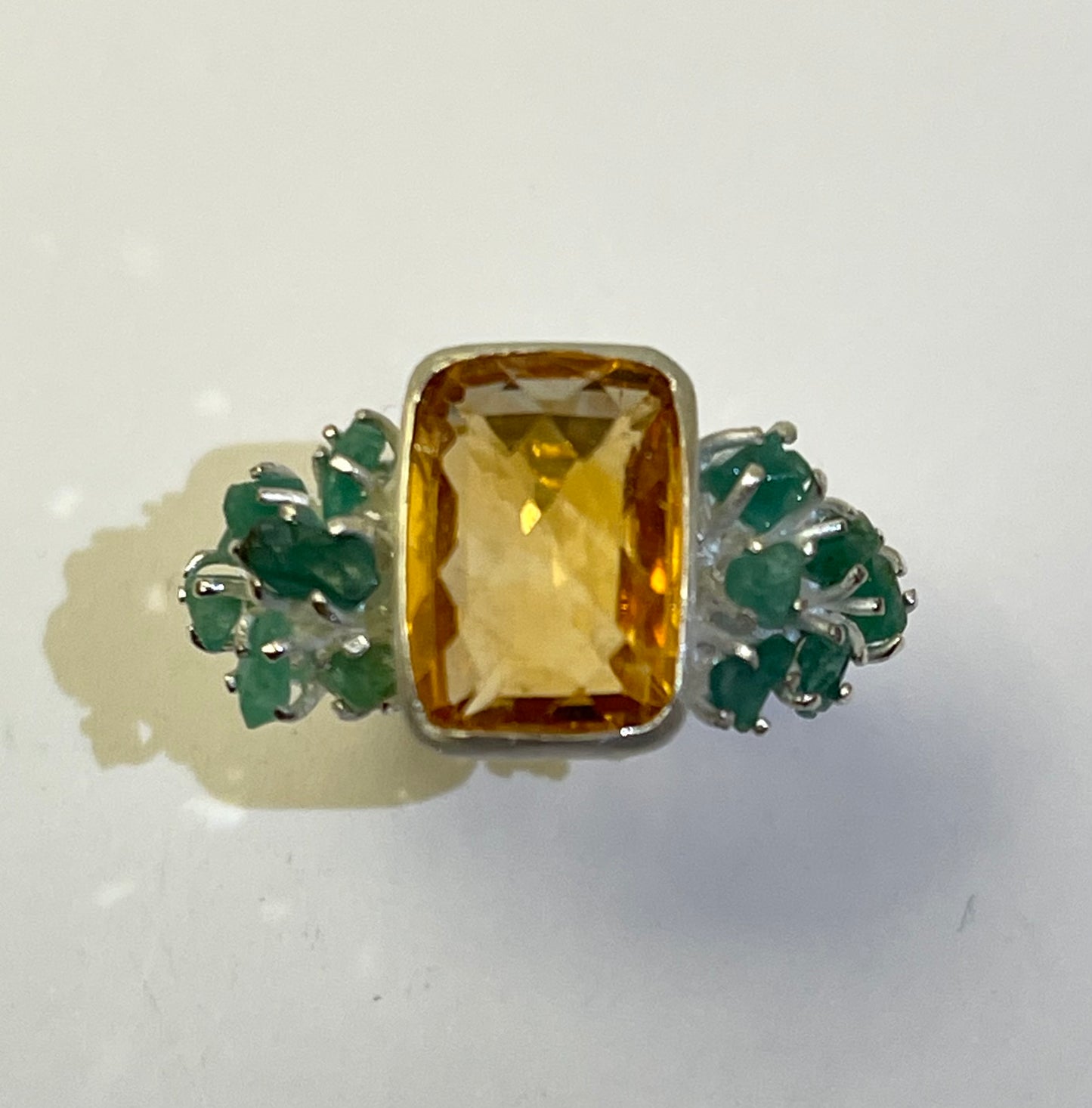 GISELLE Ring Raw Emeralds and Quartz Citrine Quartz
