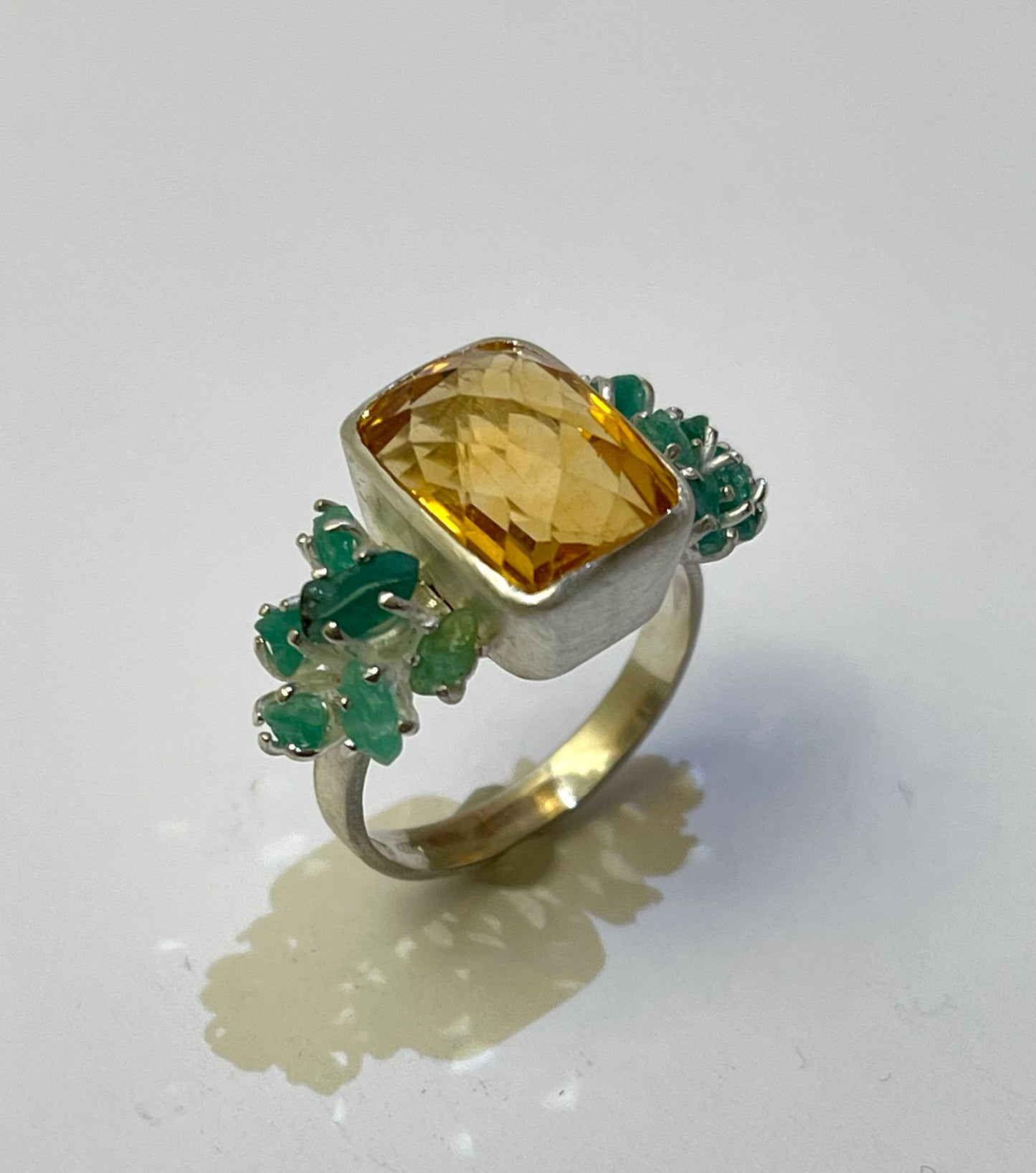 GISELLE Ring Raw Emeralds and Quartz Citrine Quartz