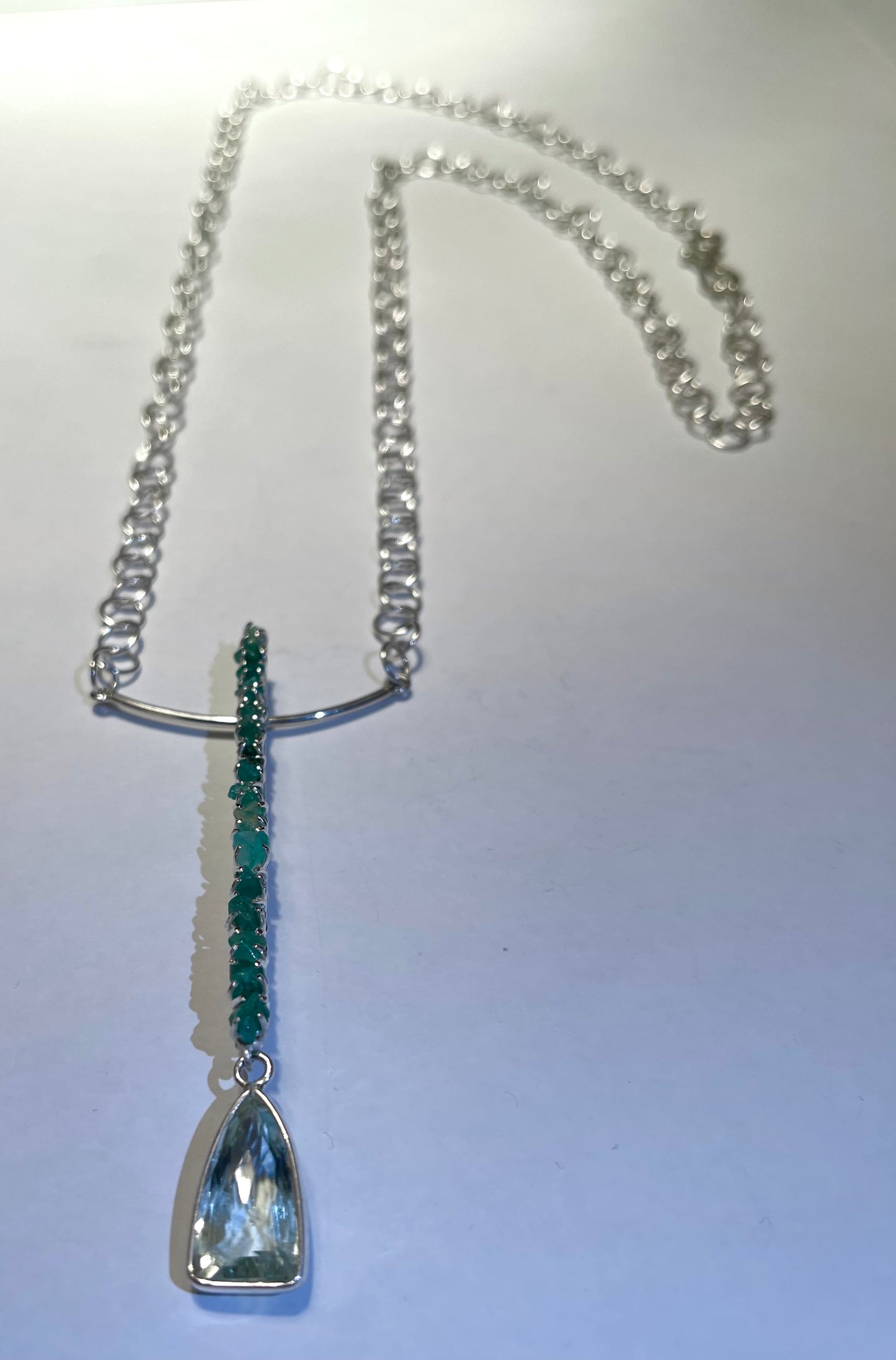PLIE' Long Necklace Raw Emeralds and Aquamarine