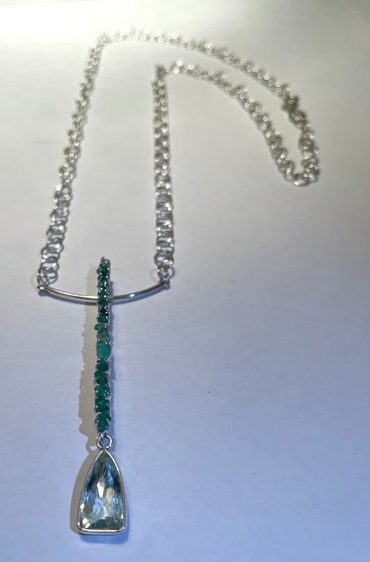 Collana Lunga PLIE’ smeraldi grezzi e acquamarina