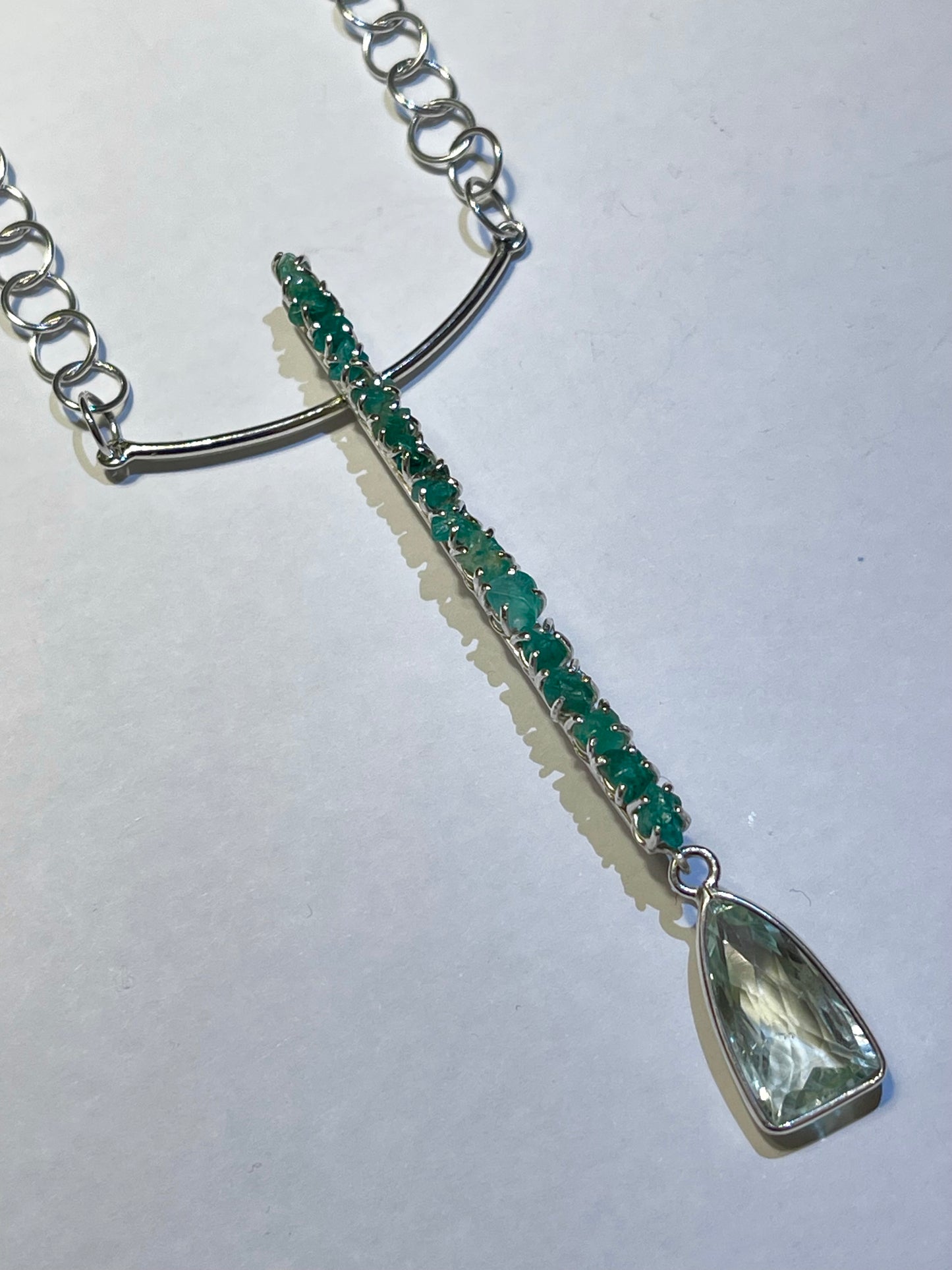 PLIE' Long Necklace Raw Emeralds and Aquamarine