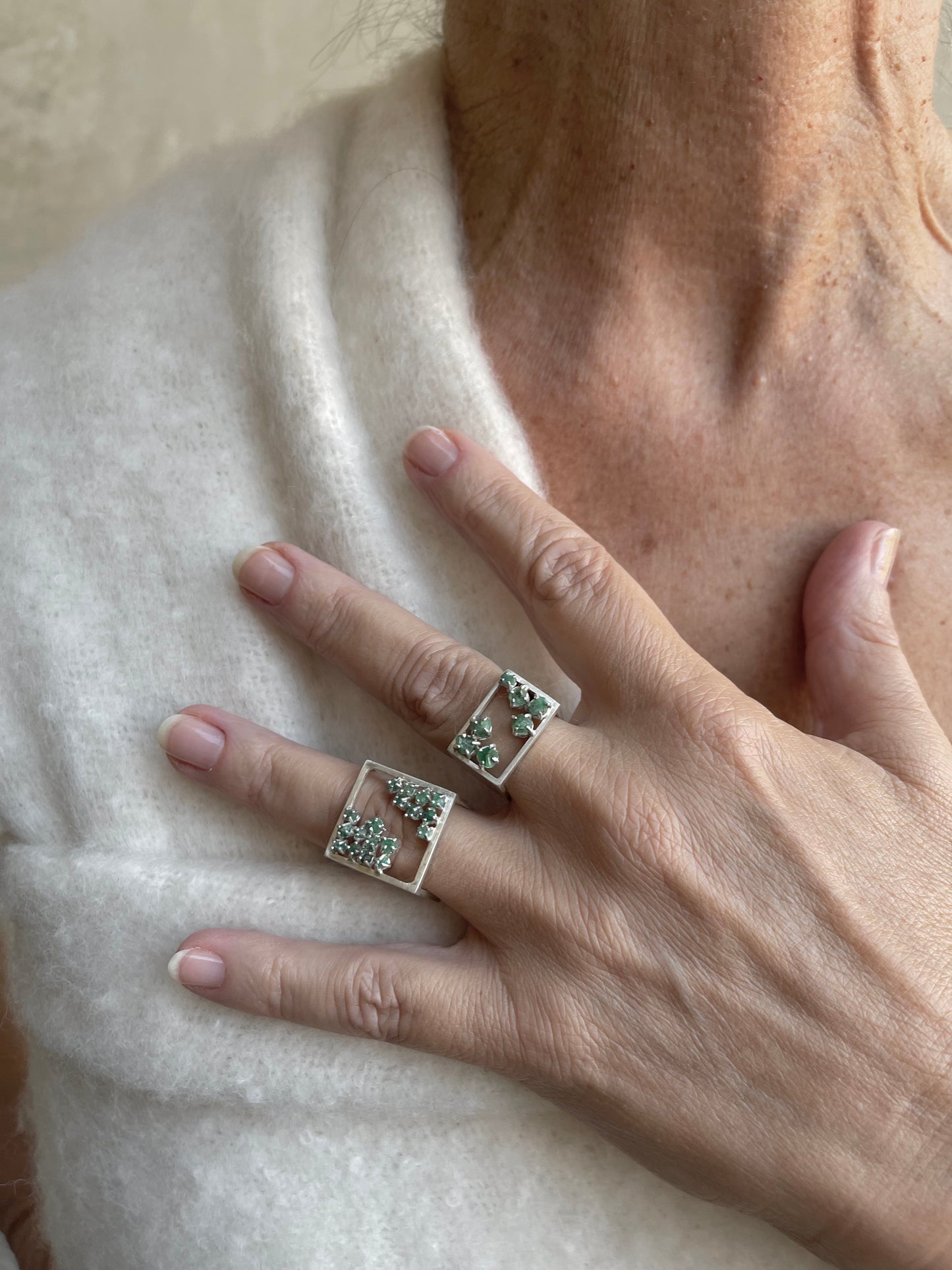 Miranda Ring Raw Emeralds