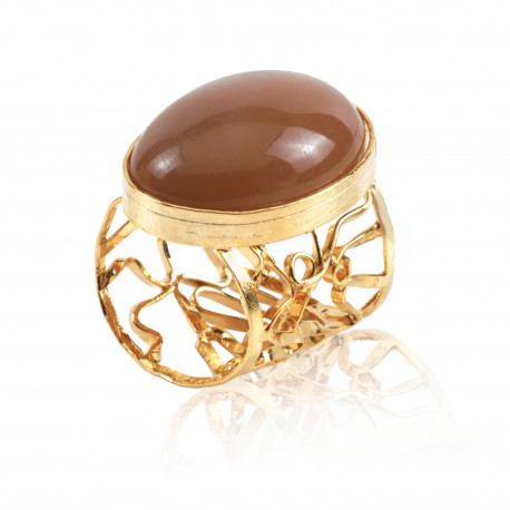 Brown Henna Moonstone Ring