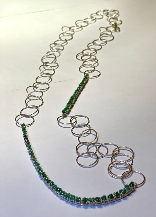 APLOMB long necklace raw and silver emeralds
